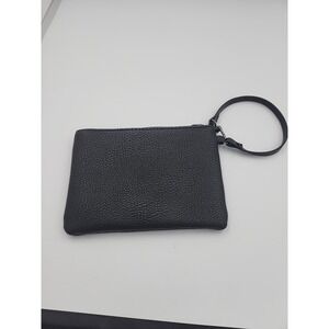 Steve Madden Black Wallet Wristlet Strap Pebble Leather Silver Zip Up Logo Small